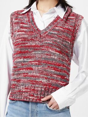 RE/DONE Red and Grey 60s Sweater Vest, sleeveless V-Neck, Retro, Size small
